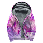 Purple Liquid Marble Print Sherpa Lined Zip Up Hoodie