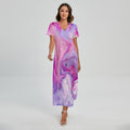 Purple Liquid Marble Print Short Sleeve Maxi Dress