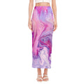 Purple Liquid Marble Print Side Slit Maxi Skirt