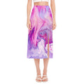 Purple Liquid Marble Print Side Slit Midi Skirt