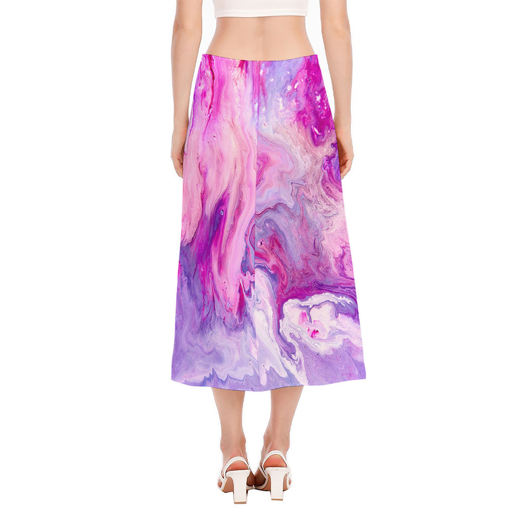 Purple Liquid Marble Print Side Slit Midi Skirt