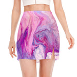Purple Liquid Marble Print Side Slit Mini Skirt