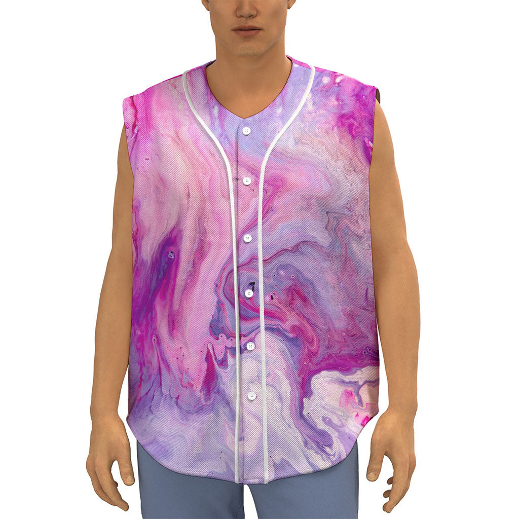 Purple Liquid Marble Print Sleeveless Baseball Jersey