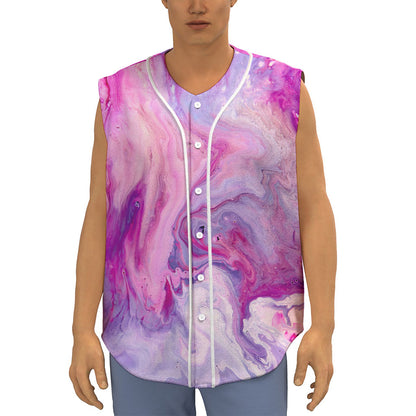 Purple Liquid Marble Print Sleeveless Baseball Jersey