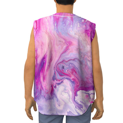 Purple Liquid Marble Print Sleeveless Baseball Jersey