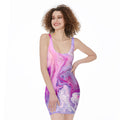 Purple Liquid Marble Print Sleeveless Bodycon Dress
