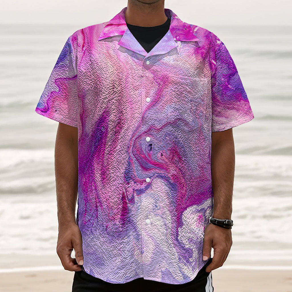 Purple Liquid Marble Print Textured Short Sleeve Shirt