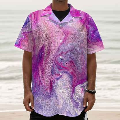 Purple Liquid Marble Print Textured Short Sleeve Shirt