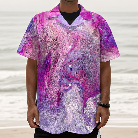Purple Liquid Marble Print Textured Short Sleeve Shirt