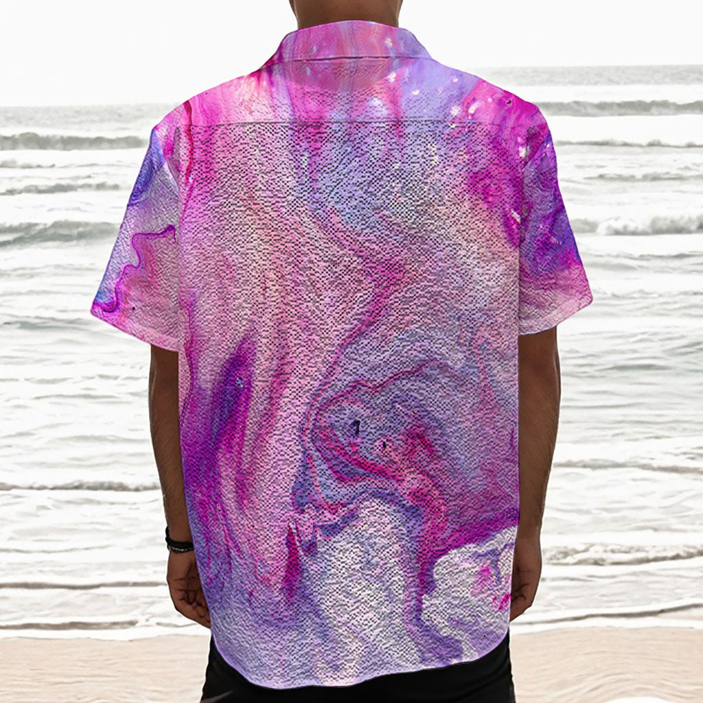 Purple Liquid Marble Print Textured Short Sleeve Shirt