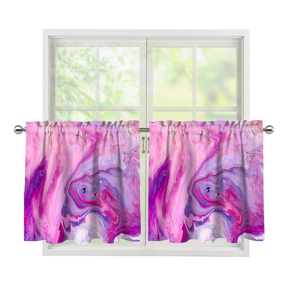 Purple Liquid Marble Print Tier Curtains