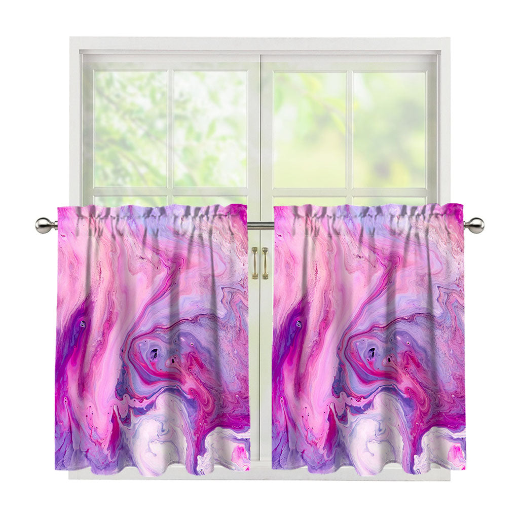 Purple Liquid Marble Print Tier Curtains