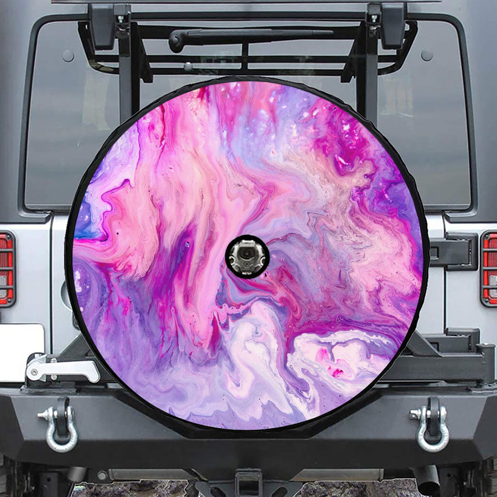 Purple Liquid Marble Print Tire Cover With Camera Hole