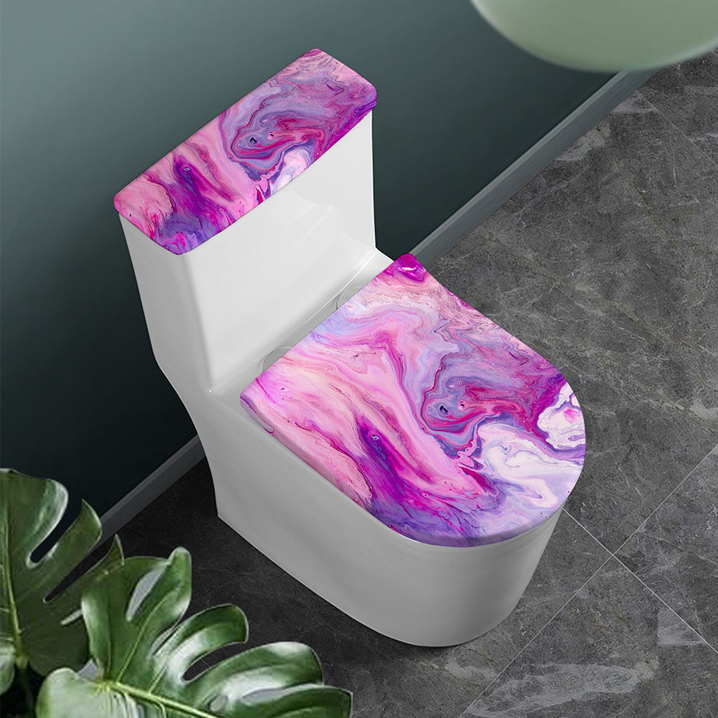 Purple Liquid Marble Print Toilet Lid And Tank Cover Set