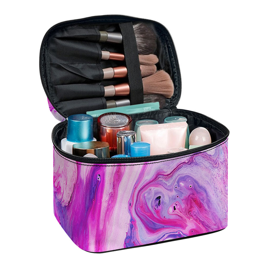 Purple Liquid Marble Print Travel Makeup Bag