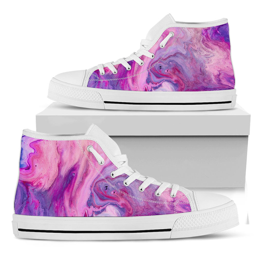 Purple Liquid Marble Print White High Top Sneakers