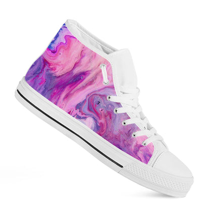 Purple Liquid Marble Print White High Top Sneakers