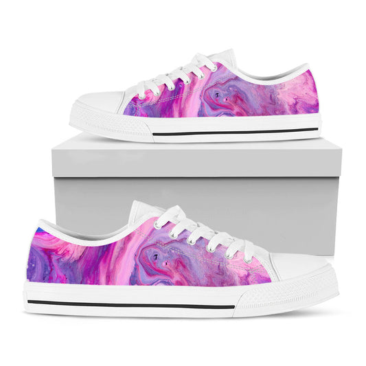 Purple Liquid Marble Print White Low Top Sneakers