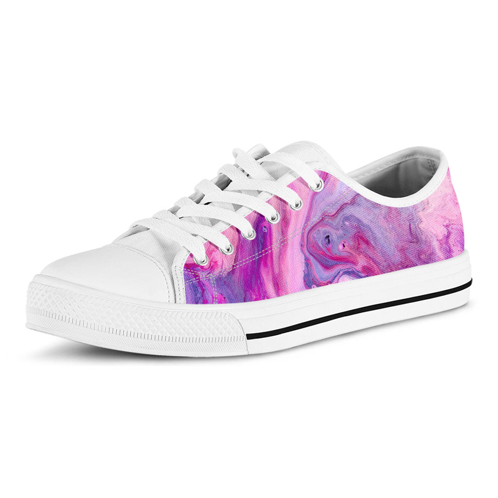 Purple Liquid Marble Print White Low Top Sneakers