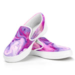Purple Liquid Marble Print White Slip On Sneakers