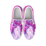 Purple Liquid Marble Print White Slip On Sneakers