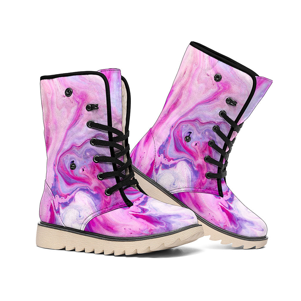 Purple Liquid Marble Print Winter Boots