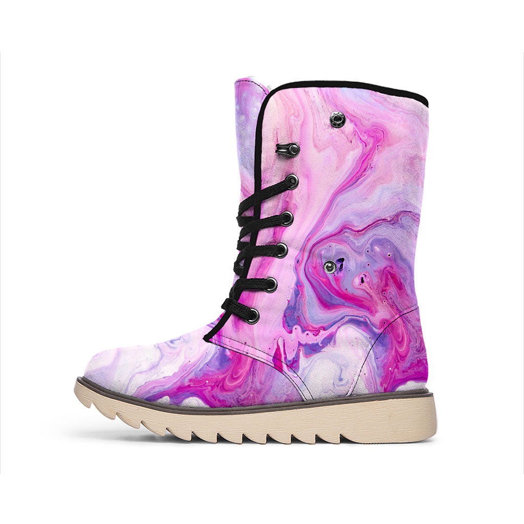 Purple Liquid Marble Print Winter Boots