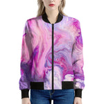 Purple Liquid Marble Print Women's Bomber Jacket