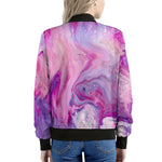 Purple Liquid Marble Print Women's Bomber Jacket