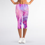 Purple Liquid Marble Print Women's Capri Leggings