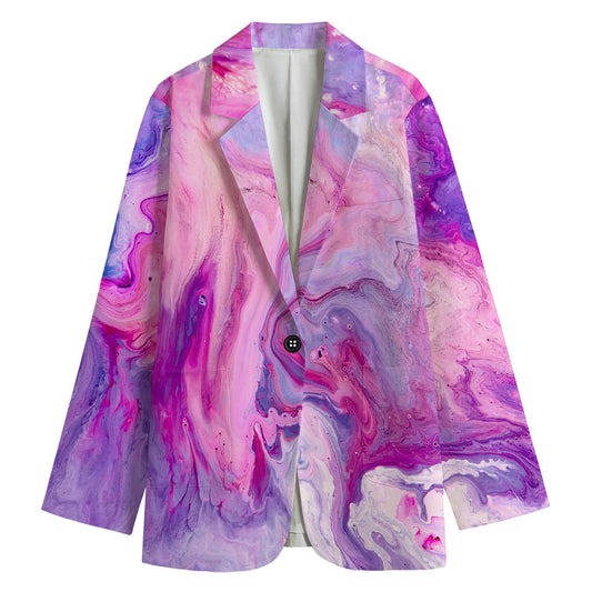 Purple Liquid Marble Print Women's Cotton Blazer