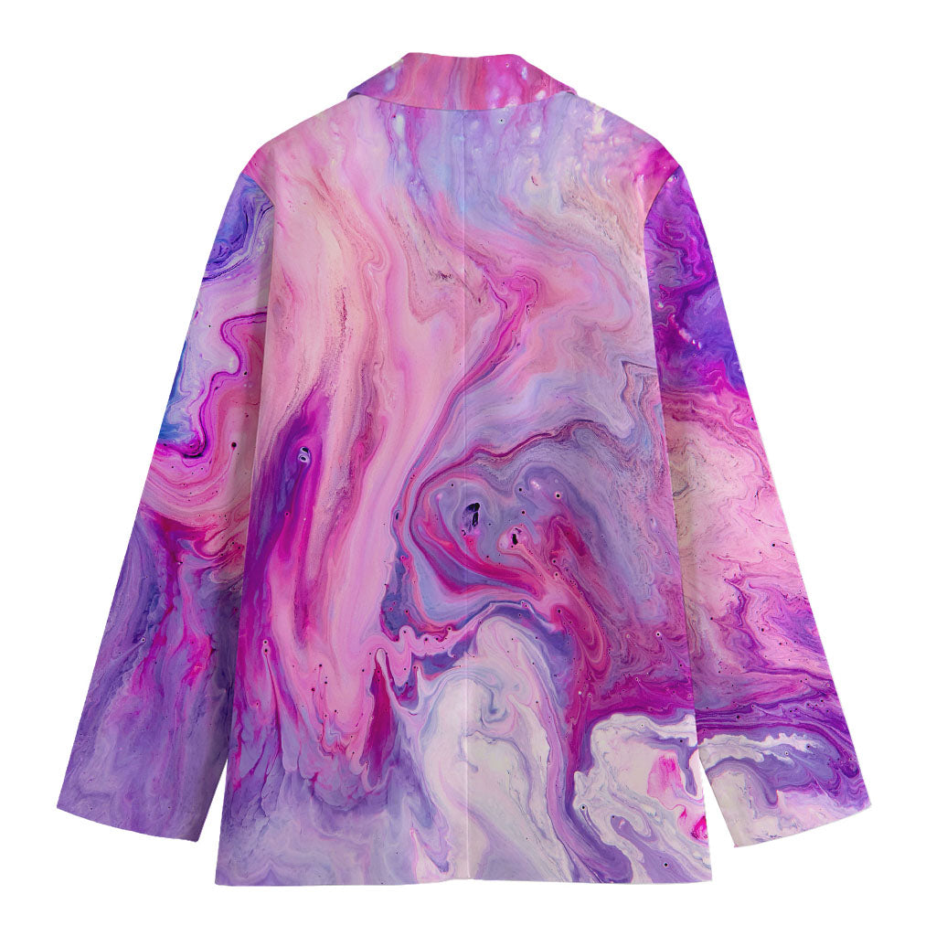 Purple Liquid Marble Print Women's Cotton Blazer