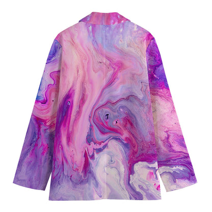 Purple Liquid Marble Print Women's Cotton Blazer