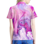 Purple Liquid Marble Print Women's Polo Shirt