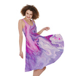 Purple Liquid Marble Print Women's Sleeveless Dress