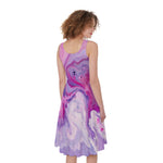 Purple Liquid Marble Print Women's Sleeveless Dress