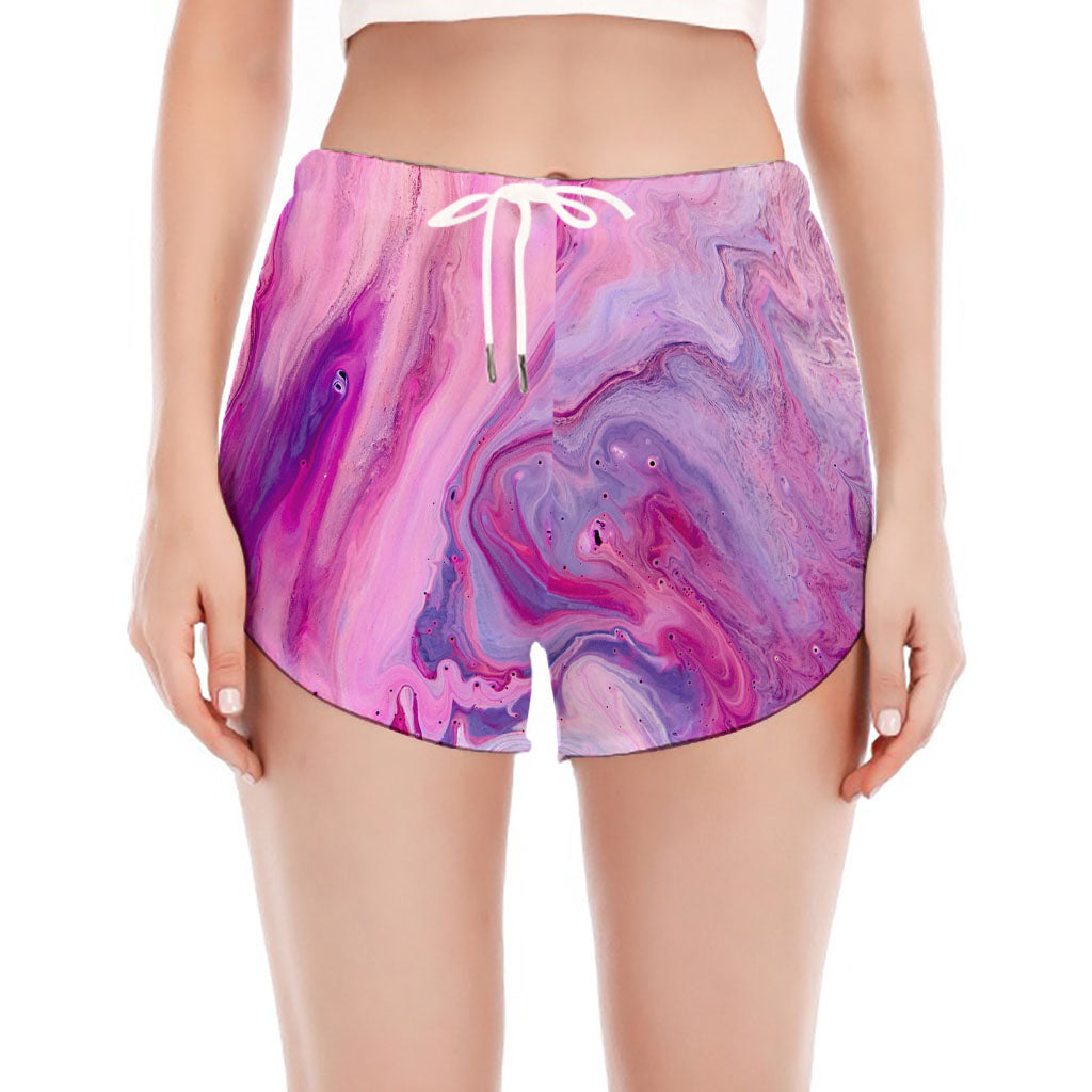 Purple Liquid Marble Print Women's Split Running Shorts