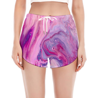 Purple Liquid Marble Print Women's Split Running Shorts