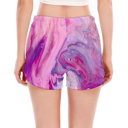 Purple Liquid Marble Print Women's Split Running Shorts