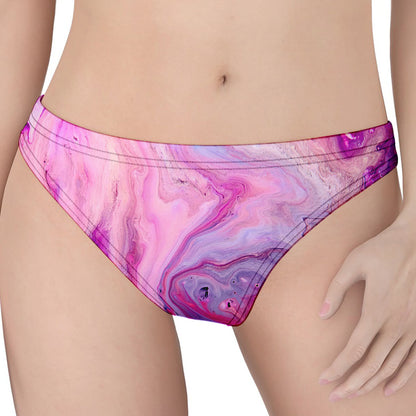 Purple Liquid Marble Print Women's Thong