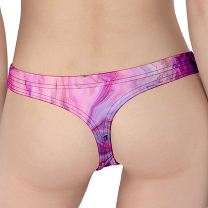 Purple Liquid Marble Print Women's Thong