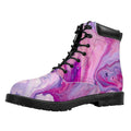 Purple Liquid Marble Print Padded Collar Lace Up Boots