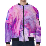 Purple Liquid Marble Print Zip Sleeve Bomber Jacket