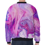Purple Liquid Marble Print Zip Sleeve Bomber Jacket