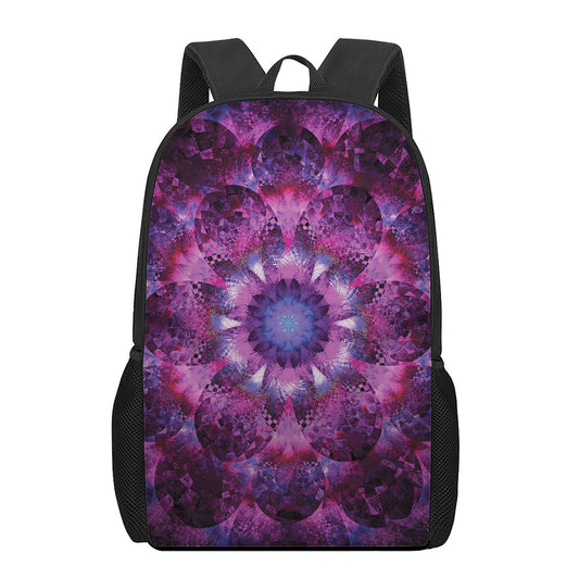 Purple Mandala Flower Print 17 Inch Backpack