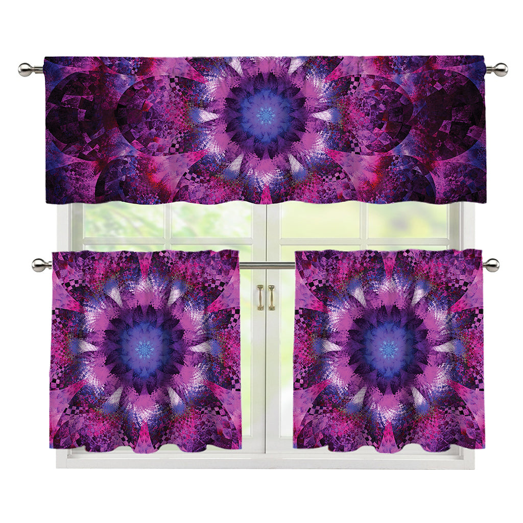 Purple Mandala Flower Print 3 Piece Kitchen Curtains