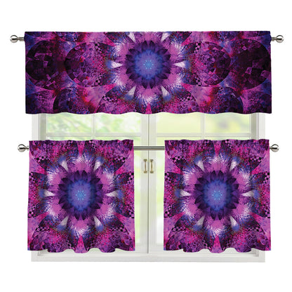 Purple Mandala Flower Print 3 Piece Kitchen Curtains