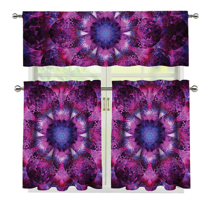 Purple Mandala Flower Print 3 Piece Kitchen Curtains