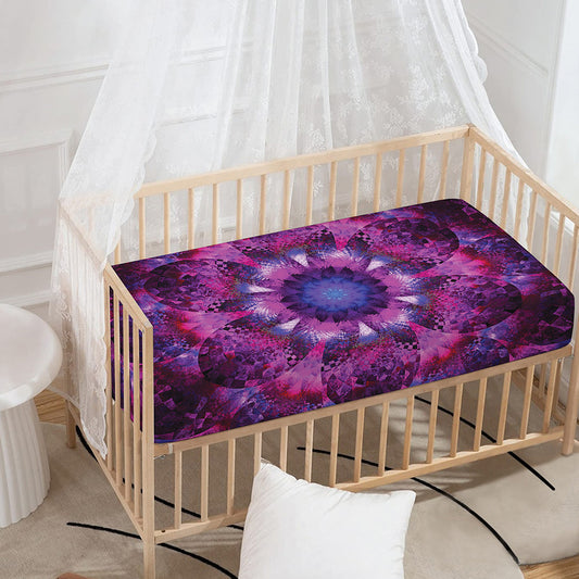 Purple Mandala Flower Print Baby Crib Sheet