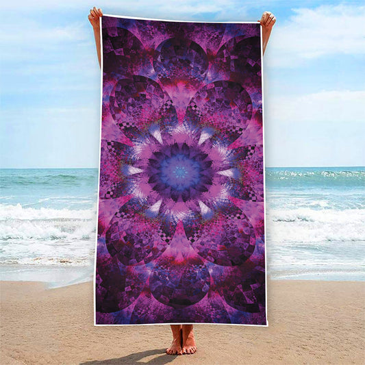 Purple Mandala Flower Print Beach Towel
